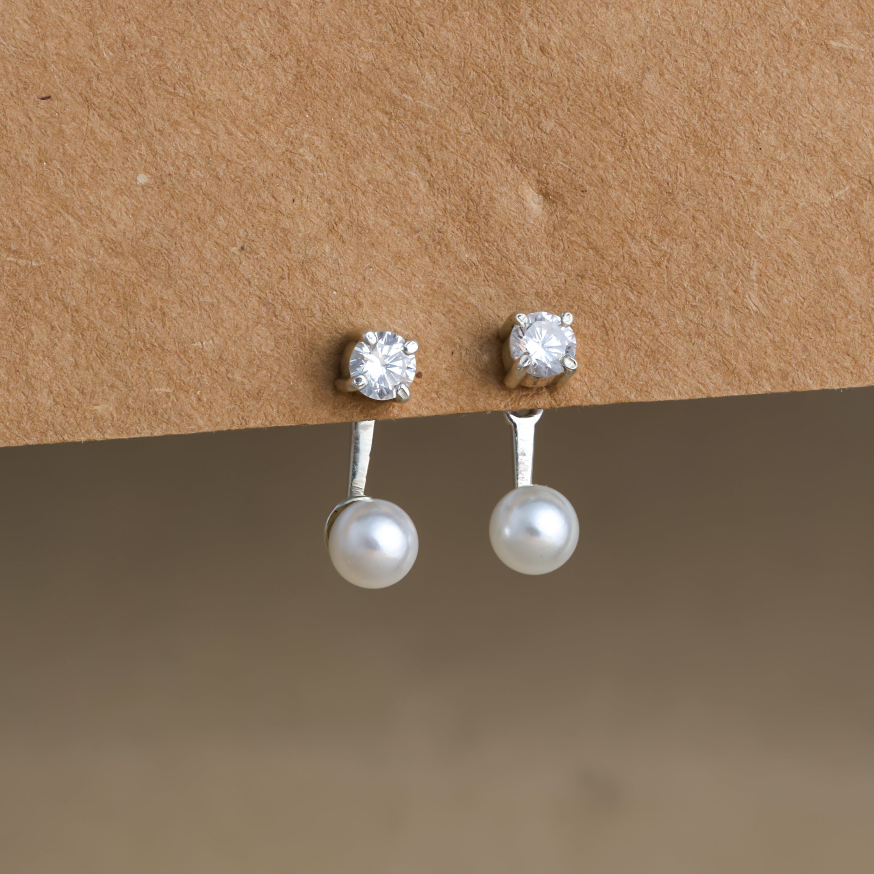 Diamond Pearl Ear Jackets Silver For Women/Girls